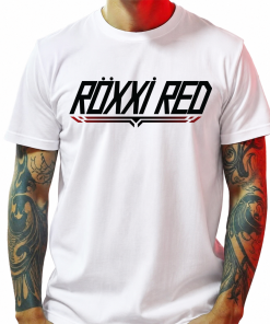 Short Sleeved White T-Shirt Roxxi Red Black Logo