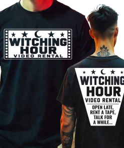 Short Sleeved Black T-Shirt Witching Hour Video Rental Design 2 Front & Back Print